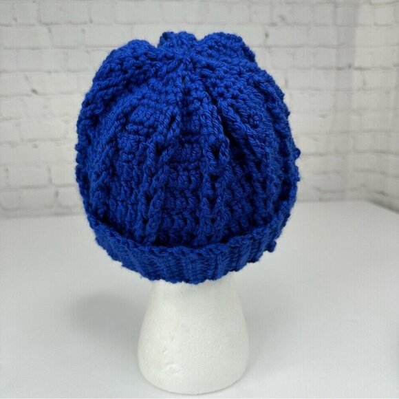 Handmade Unisex New Royal Blue Streetwear Winter Knit Beanie - Adult S/M - Picture 4 of 9